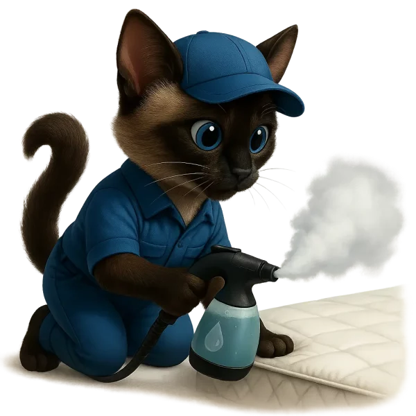 Chat siamois nettoyant le matelas